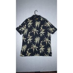 Caribbean Polo Shirt Mens Extra Large Black Silk Cotton‎ Tropical Hawaiian Aloha